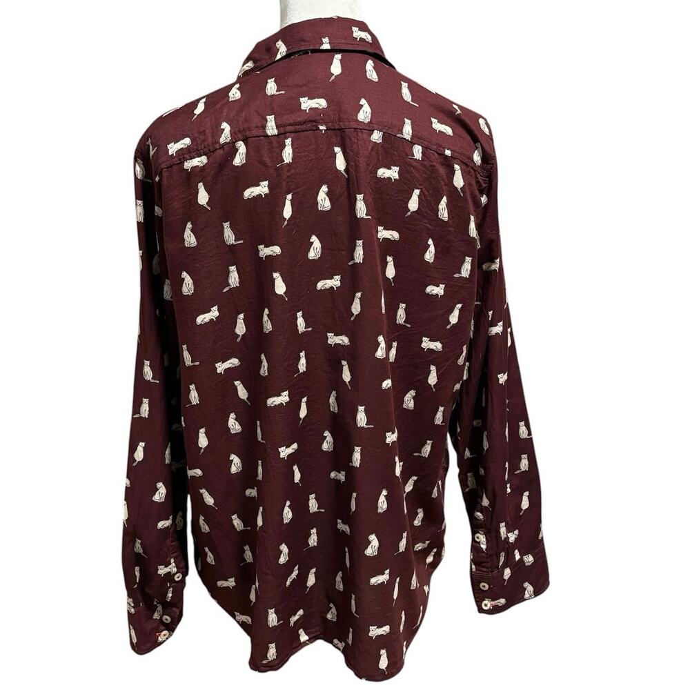 Talbots Size LP PL Large Petite Button Up Top Blouse Novelty Cat Print Cotton - Picture 2 of 4